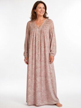 Miss Elaine Nightgown Womens Medium Pink Paisley Lace Trim Long Sleeve NWT